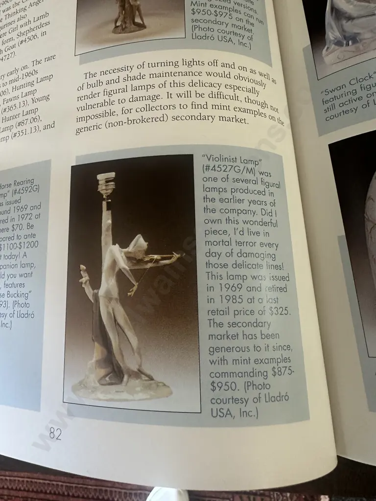 Lladro Harlequin Violinist Figurine Table Lamp With Cream Shade (retired 1985) H51cm & Ladro Book Image 1++