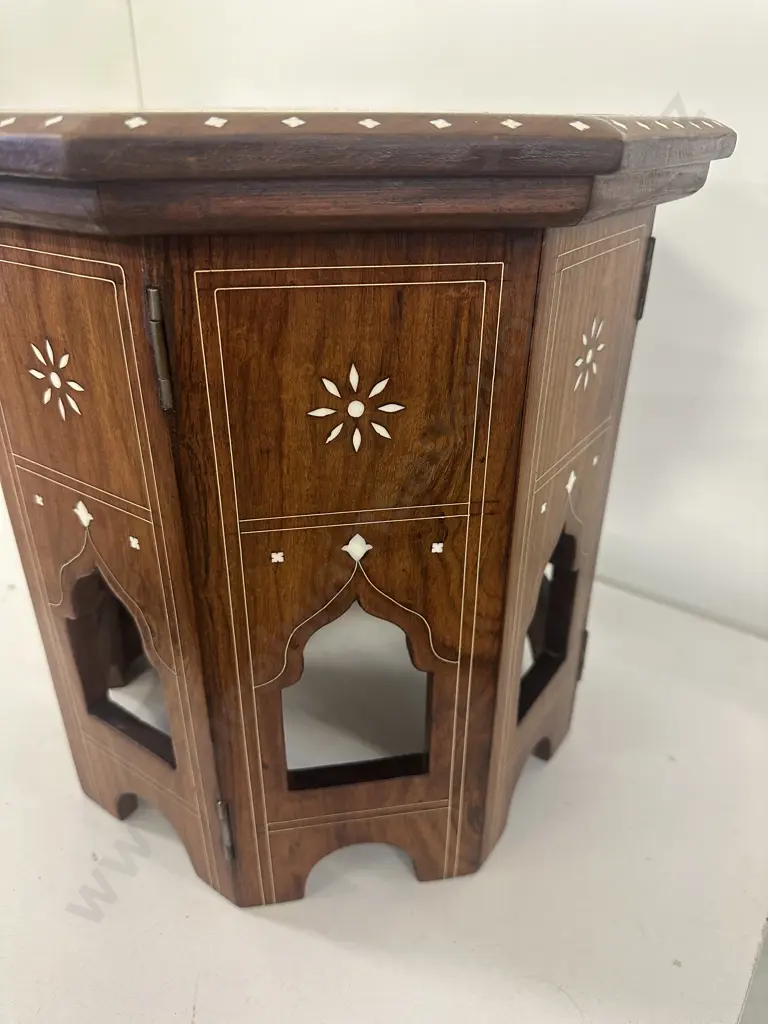 Octagonal Wooden Foldable Table With White Inlay H35,38x38cm. Image 1++