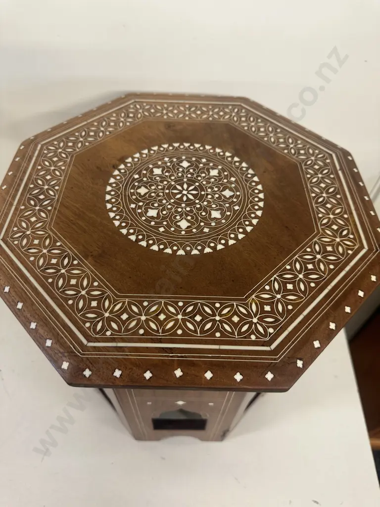 Octagonal Wooden Foldable Table With White Inlay H35,38x38cm. Image 1++