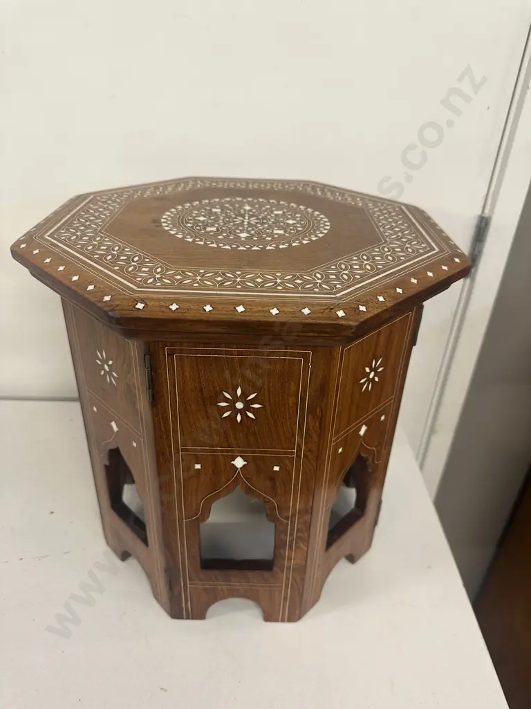 Octagonal Wooden Foldable Table With White Inlay H35,38x38cm. Image 1++