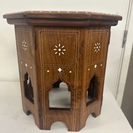 Octagonal Wooden Foldable Table With White Inlay H35,38x38cm.