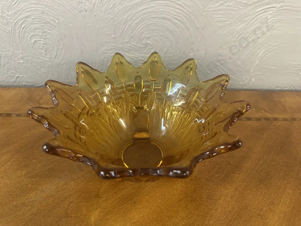 Art Deco Footed Amber Glass Bowl H11,Dia23cm. Image 1++