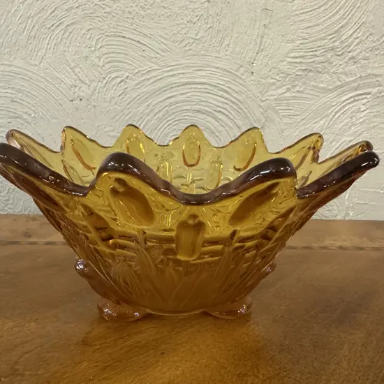 Art Deco Footed Amber Glass Bowl H11,Dia23cm.