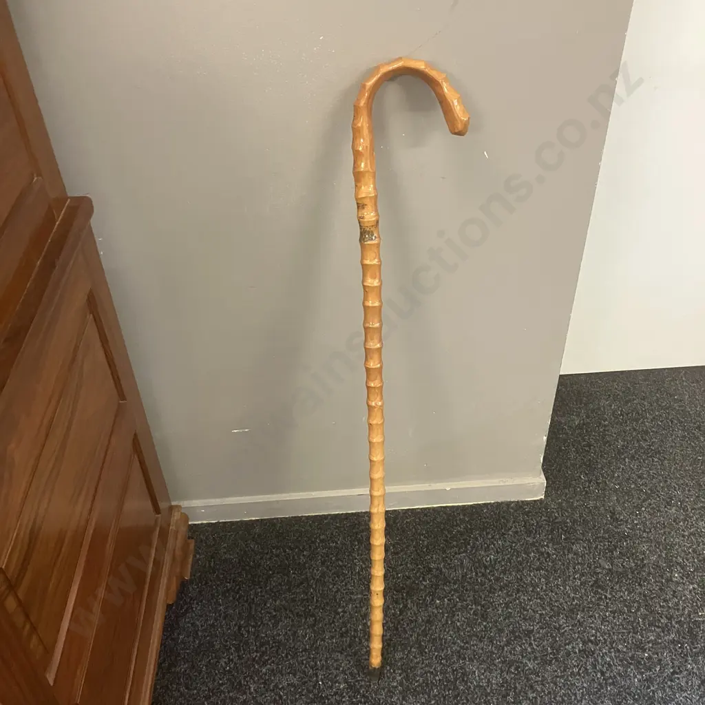 Vintage Bamboo Walking Stick With Painted Chinese Characters. H92cm Image 1++