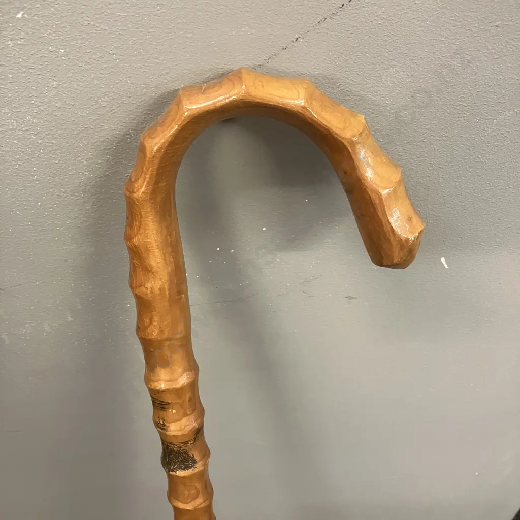 Vintage Bamboo Walking Stick With Painted Chinese Characters. H92cm Image 1++