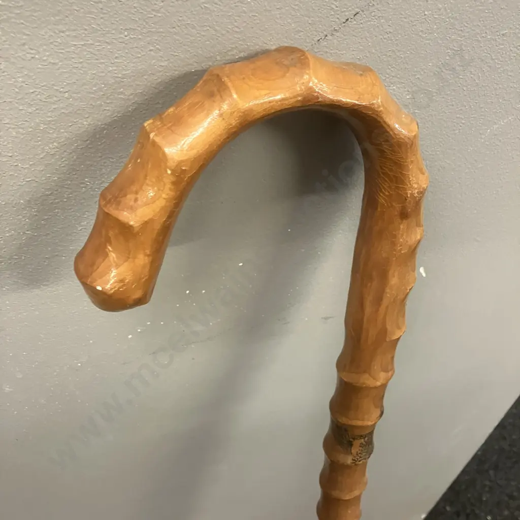 Vintage Bamboo Walking Stick With Painted Chinese Characters. H92cm Image 1++