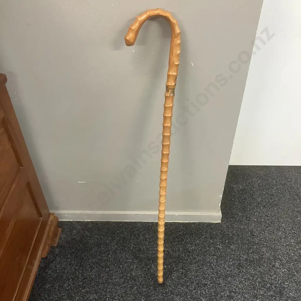 Vintage Bamboo Walking Stick With Painted Chinese Characters. H92cm Image 1++