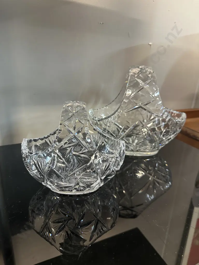 Pair Of Vintage Cut Lead Crystal Baskets Image 1++