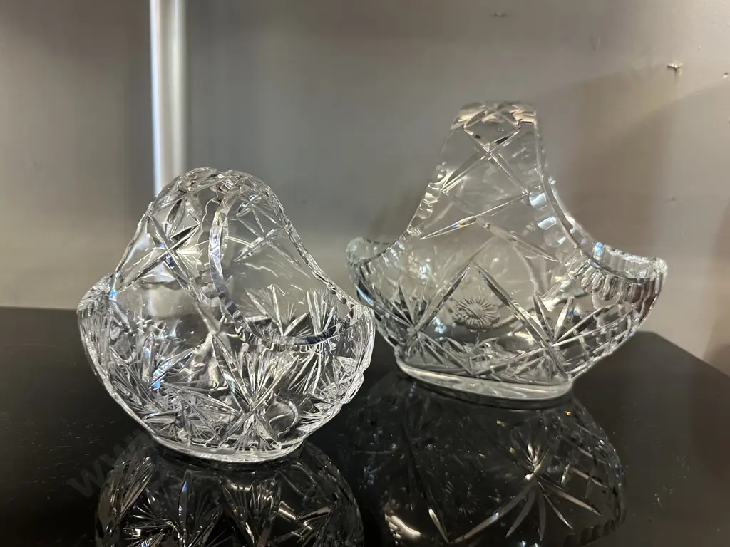 Pair Of Vintage Cut Lead Crystal Baskets Image 1++