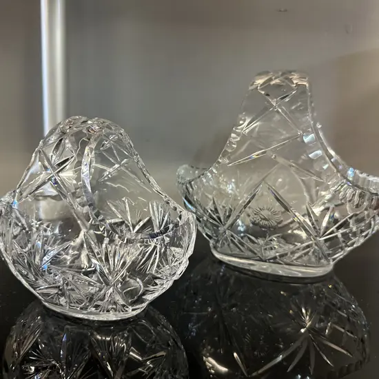 Pair Of Vintage Cut Lead Crystal Baskets