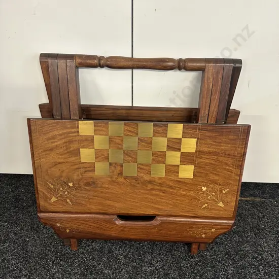Square Mahogany Folding Games Table Brass Inlay 
