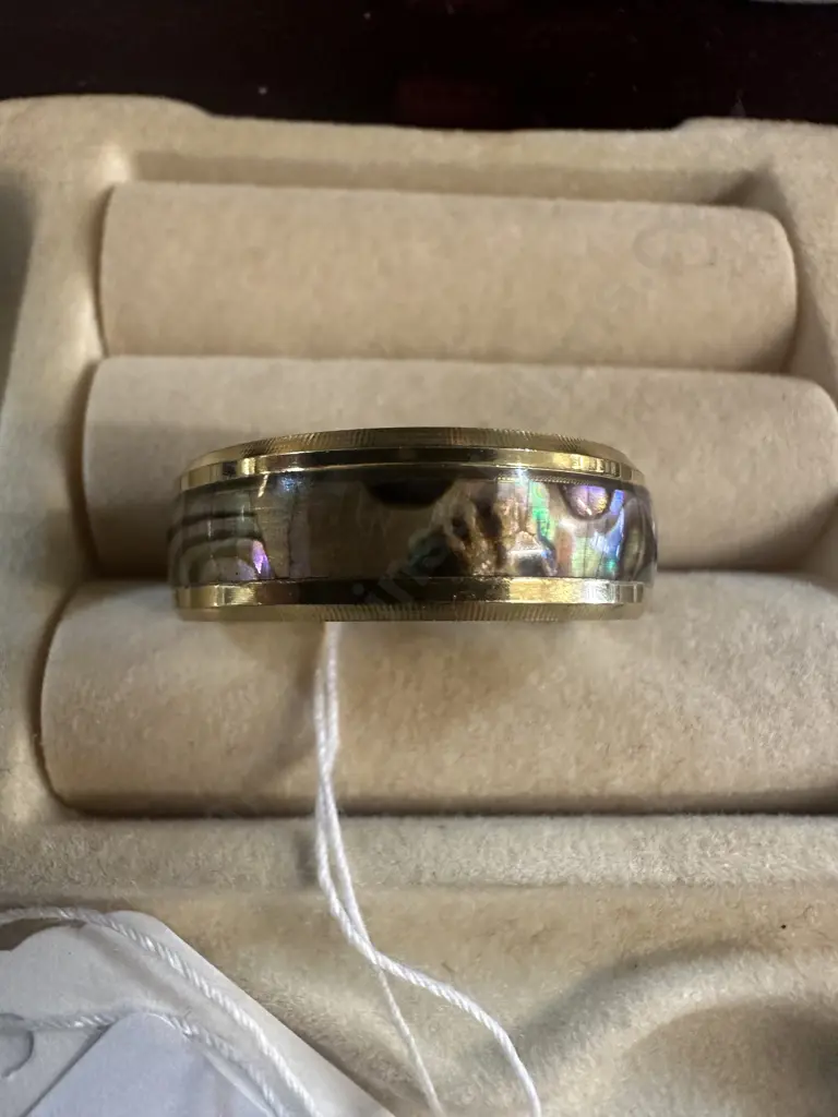 Gold Coloured & Paua Detail Ring Image 1++