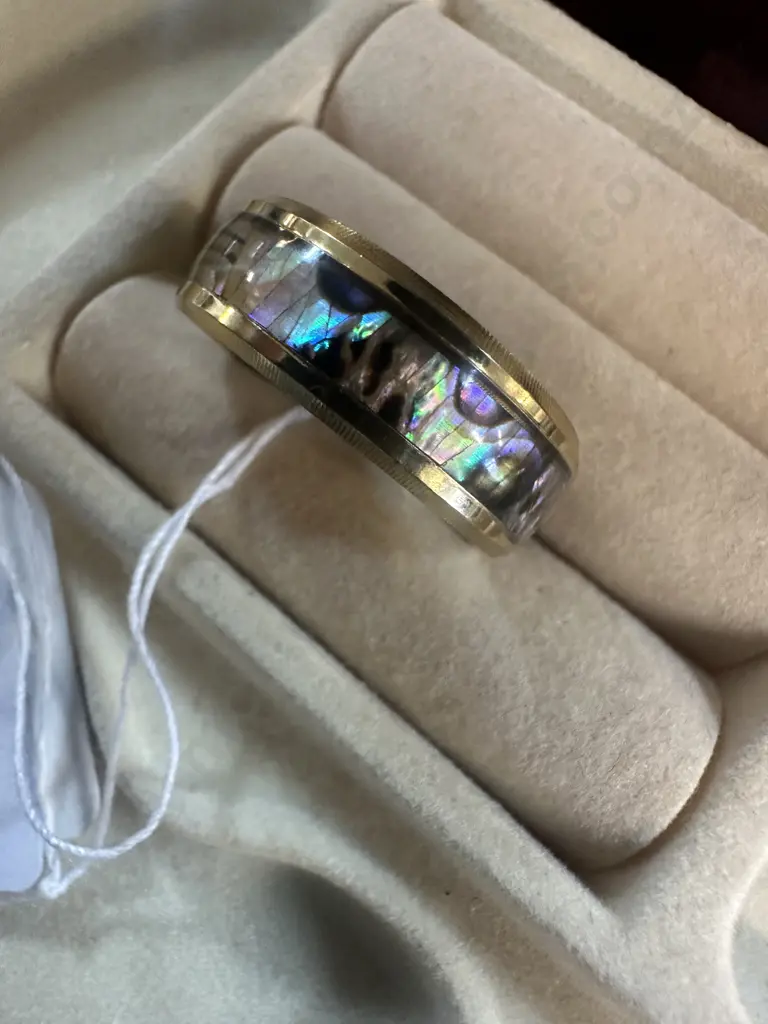 Gold Coloured & Paua Detail Ring Image 1++