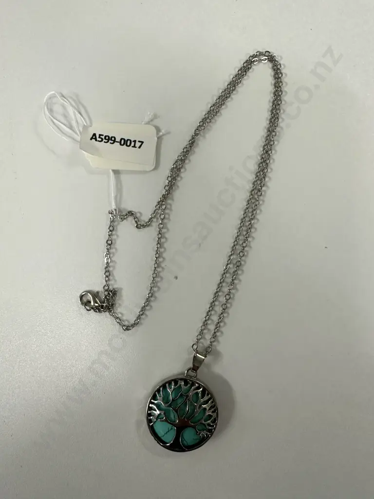 Silver Necklace With Turquoise Coloured Insert Image 1++