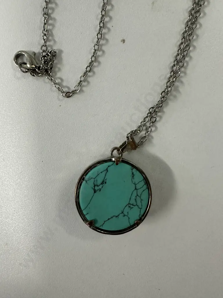Silver Necklace With Turquoise Coloured Insert Image 1++