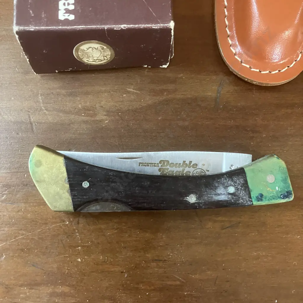 Vintage Imperial Frontier Double Eagle 4515-U Lock Blade Knife With Cowhide Snap-Flap Sheath - Original Box Image 1++