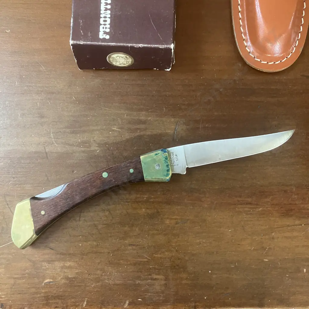 Vintage Imperial Frontier Double Eagle 4515-U Lock Blade Knife With Cowhide Snap-Flap Sheath - Original Box Image 1++