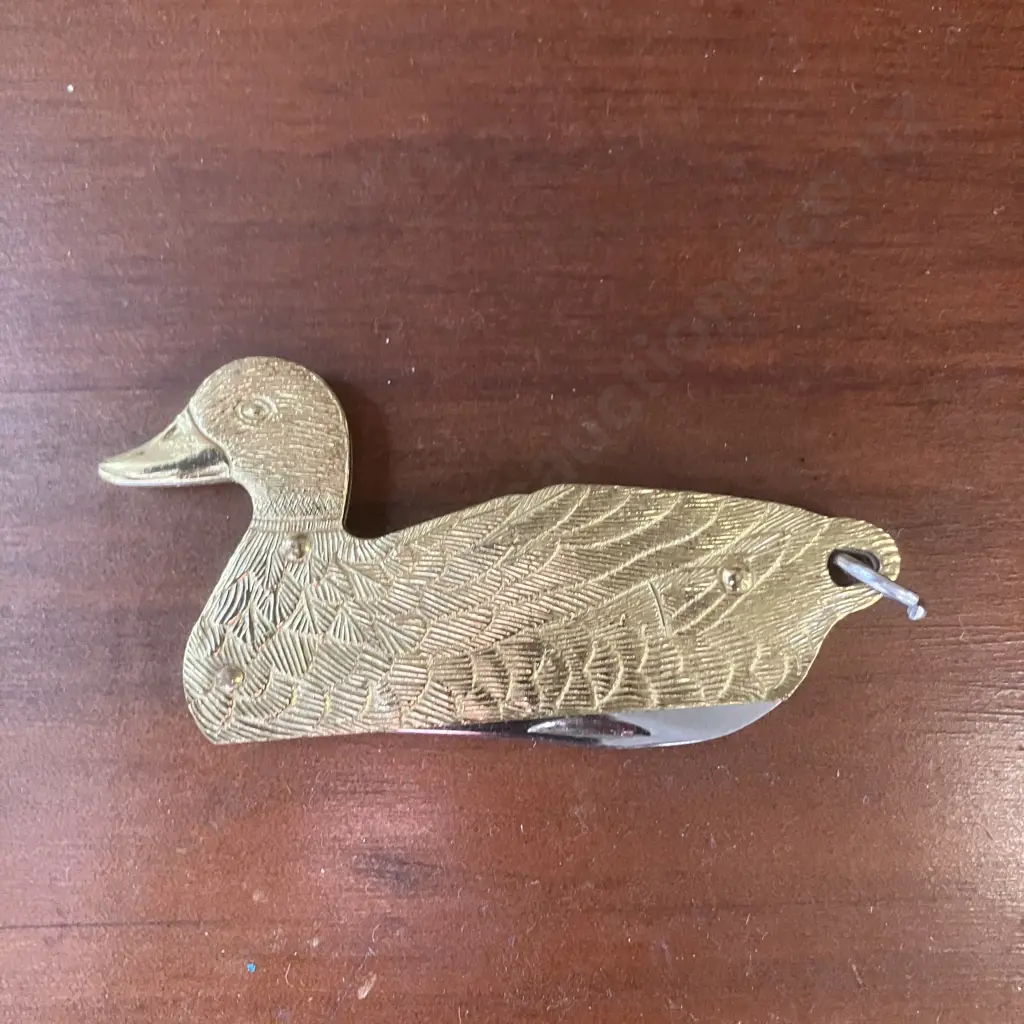 Vintage Brass Duck Pocket Knife Keychain Stainless Steel Taiwan Avon Image 1++