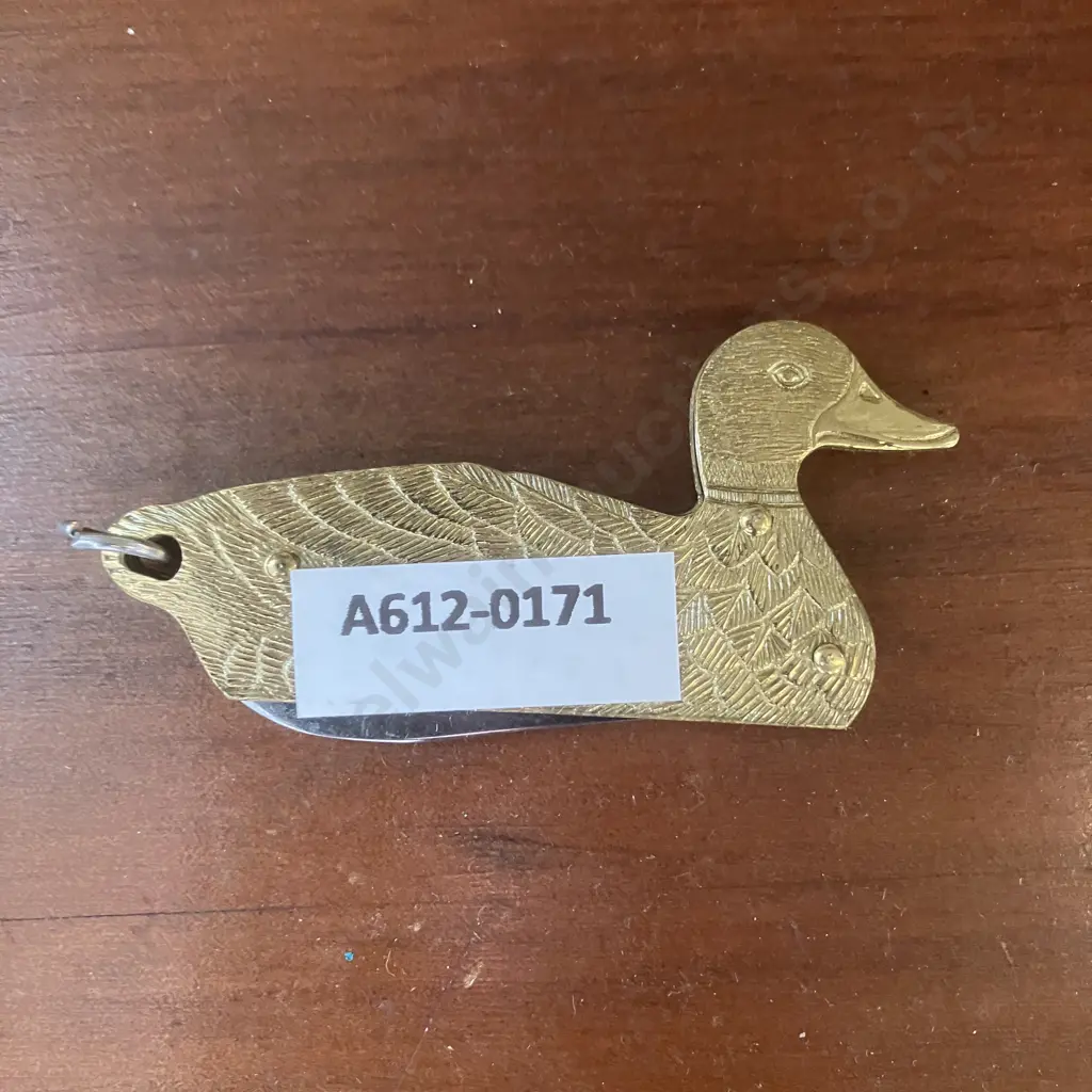 Vintage Brass Duck Pocket Knife Keychain Stainless Steel Taiwan Avon Image 1++