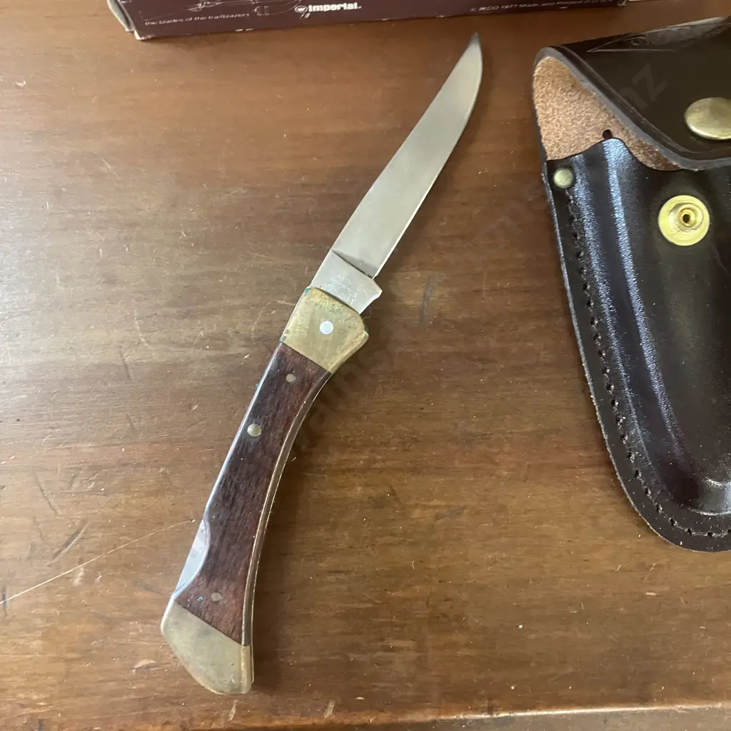 Vintage Imperial Frontier Double Eagle 4515-U Lock Blade Knife With Cowhide Snap-Flap Sheath - Original Box Image 1++