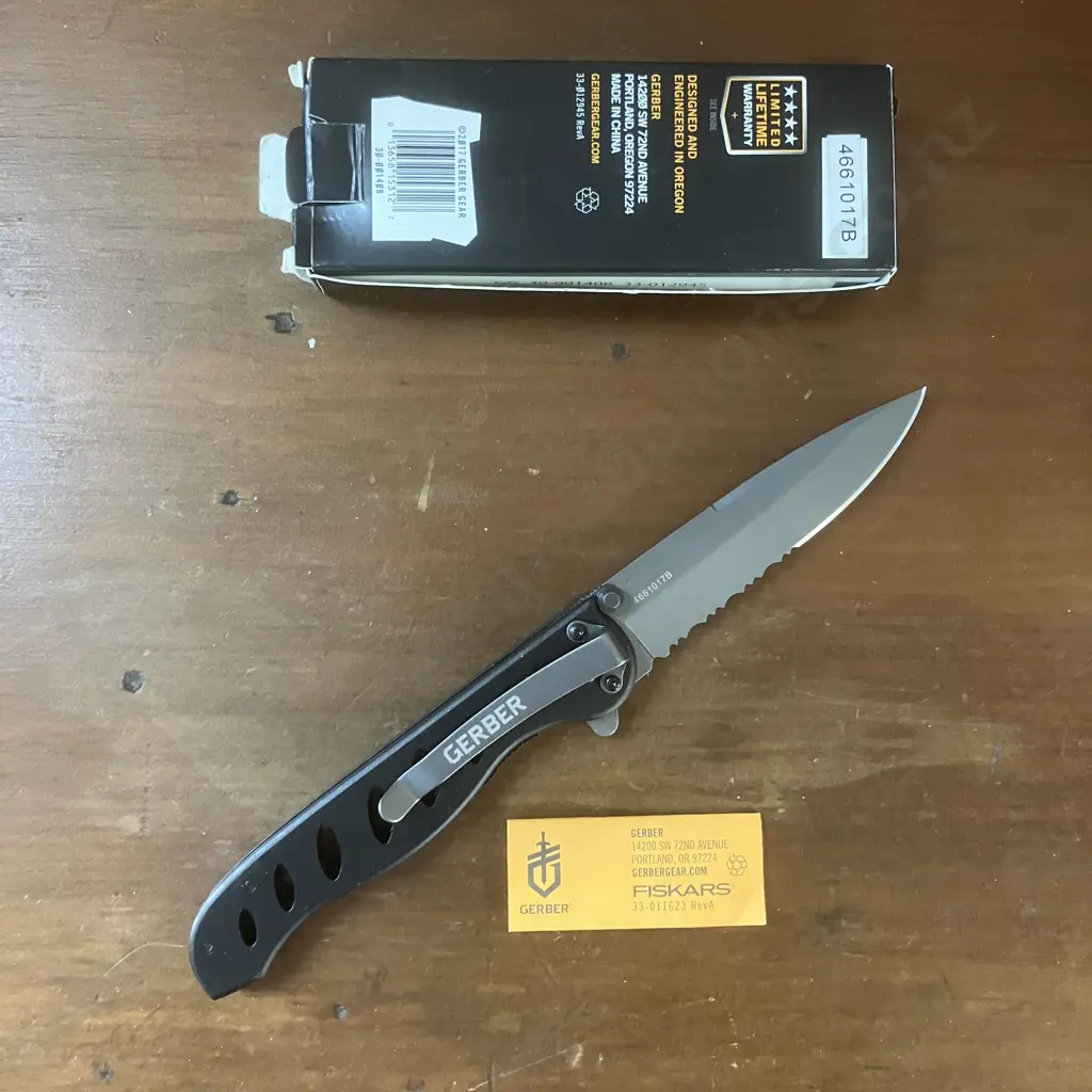 Gerber Evo Titanium Hunting & Fishing Etched Folding Knife With Box Image 1++