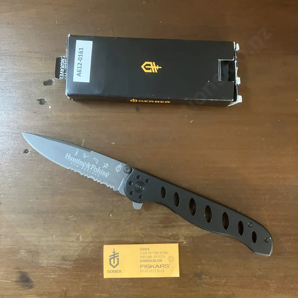 Gerber Evo Titanium Hunting & Fishing Etched Folding Knife With Box Image 1++