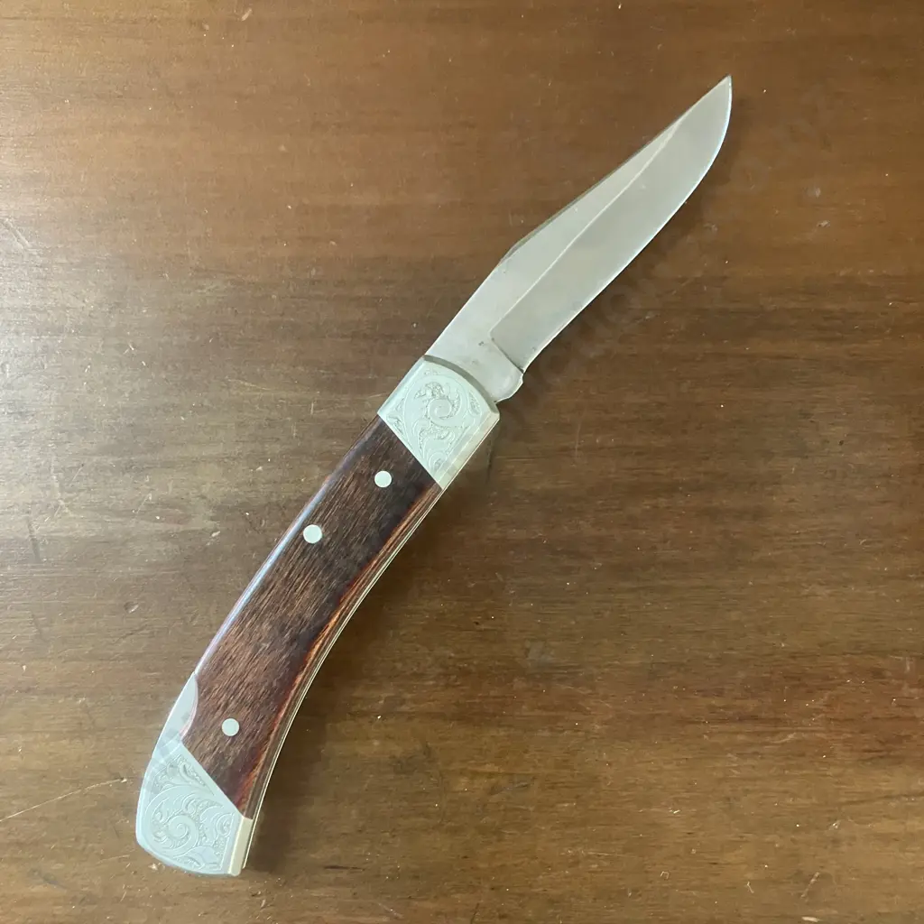 Schrade USA SCM5 Custom Etched Lockback With Tooled Schrade Sheath – 1980s Image 1++