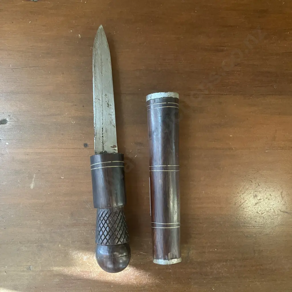 Vintage African Hand-Carved Wooden Knife With Sheath Image 1++