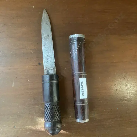 Vintage African Hand-Carved Wooden Knife With Sheath