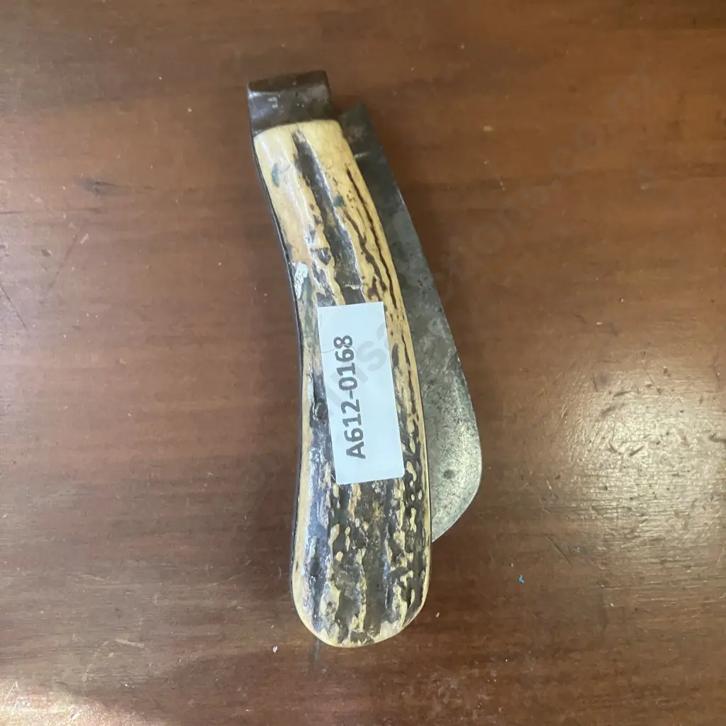 English Antique Johnson Western Works Sheffield Stag Horn Utility Knife Image 1++