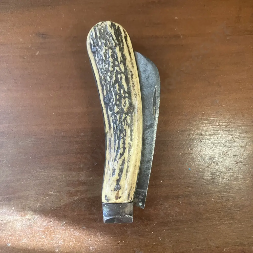 English Antique Johnson Western Works Sheffield Stag Horn Utility Knife Image 1++