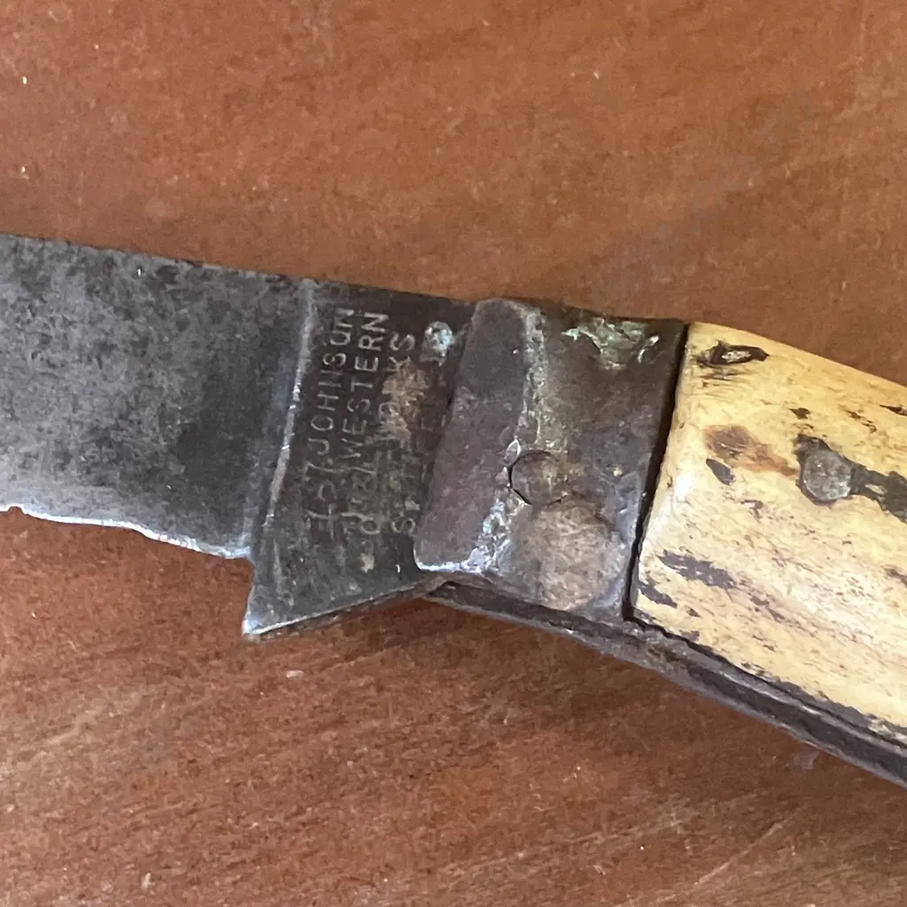 English Antique Johnson Western Works Sheffield Stag Horn Utility Knife Image 1++