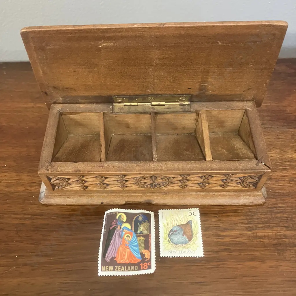 Art Deco Amsterdamse School - Carved Batik Pattern Stamp Box, Signed 'RW' c1910-1930 Image 1++