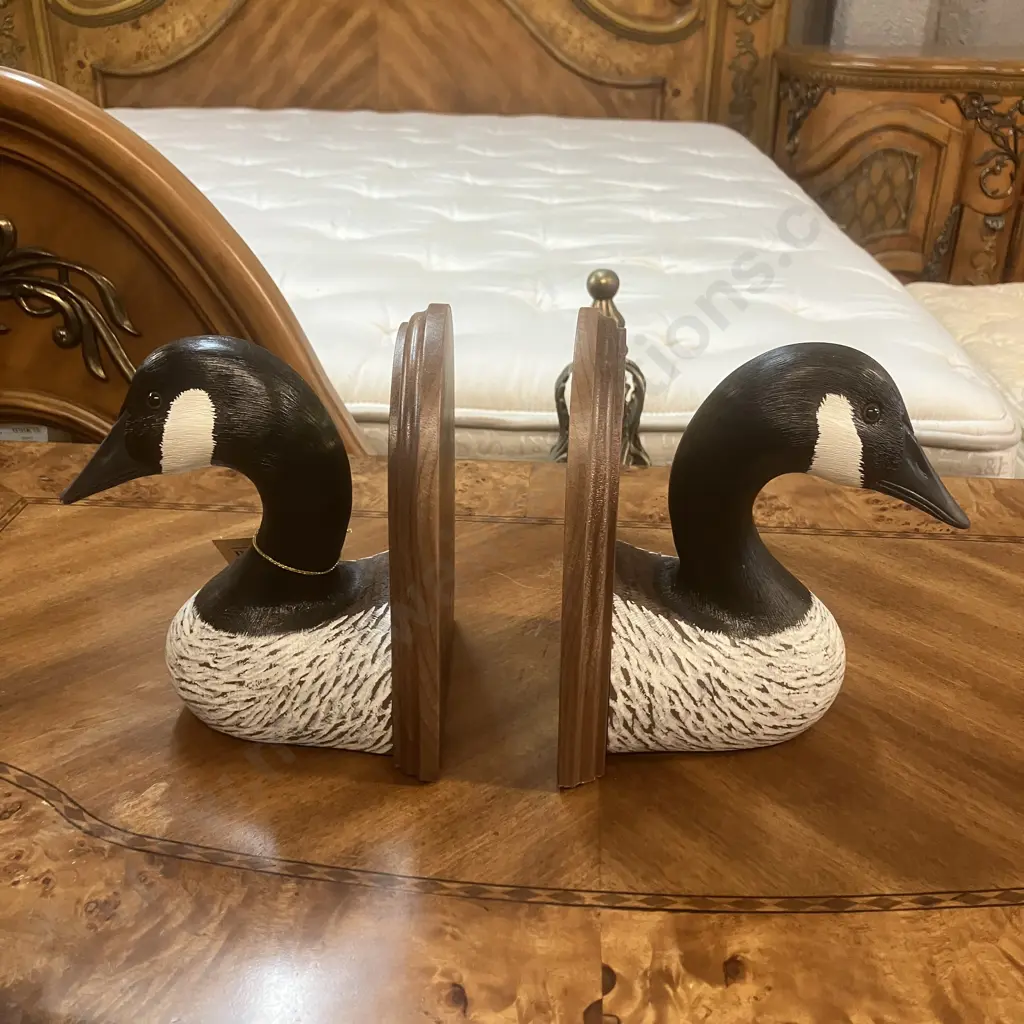 Vintage Ducks Unlimited Bookends Jennings Decoy Company Hand Crafted Canada Goose Heads Image 1++