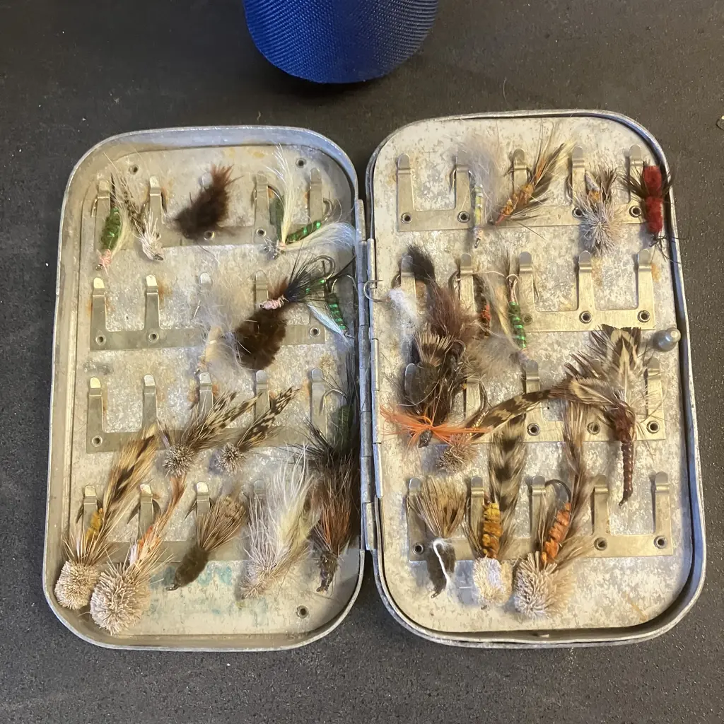 Vintage Fishing Fly Container With Flys & Airflo Rod Tubular Case Image 1++