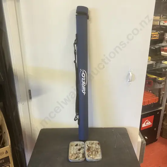 Vintage Fishing Fly Container With Flys & Airflo Rod Tubular Case