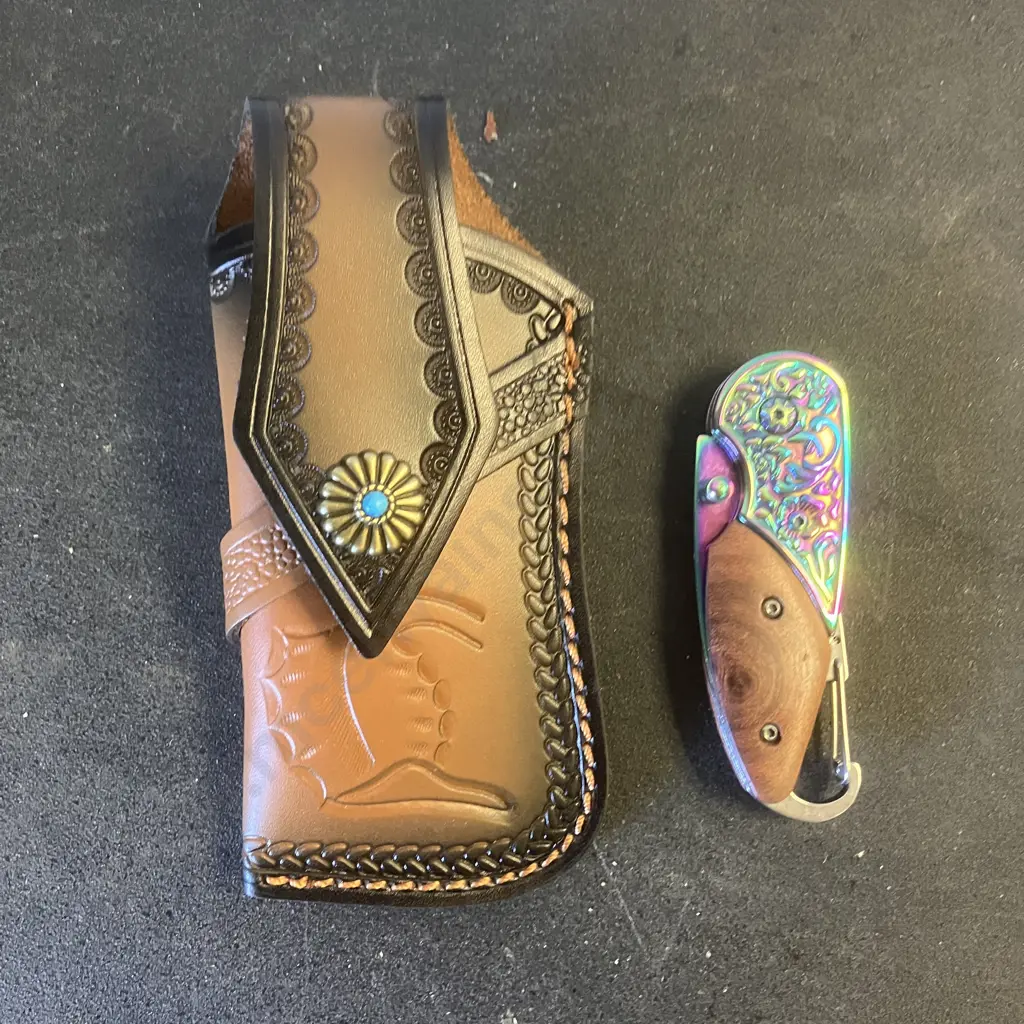 Folding Knife In Leather Scabbard Image 1++