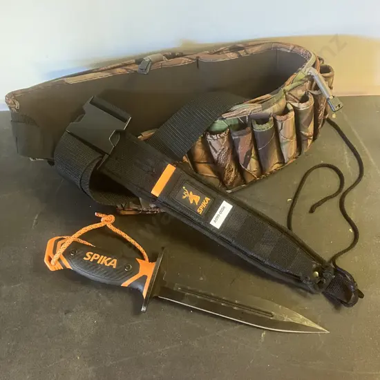 Spika Knife With Sheath & Camo Ammo Belt