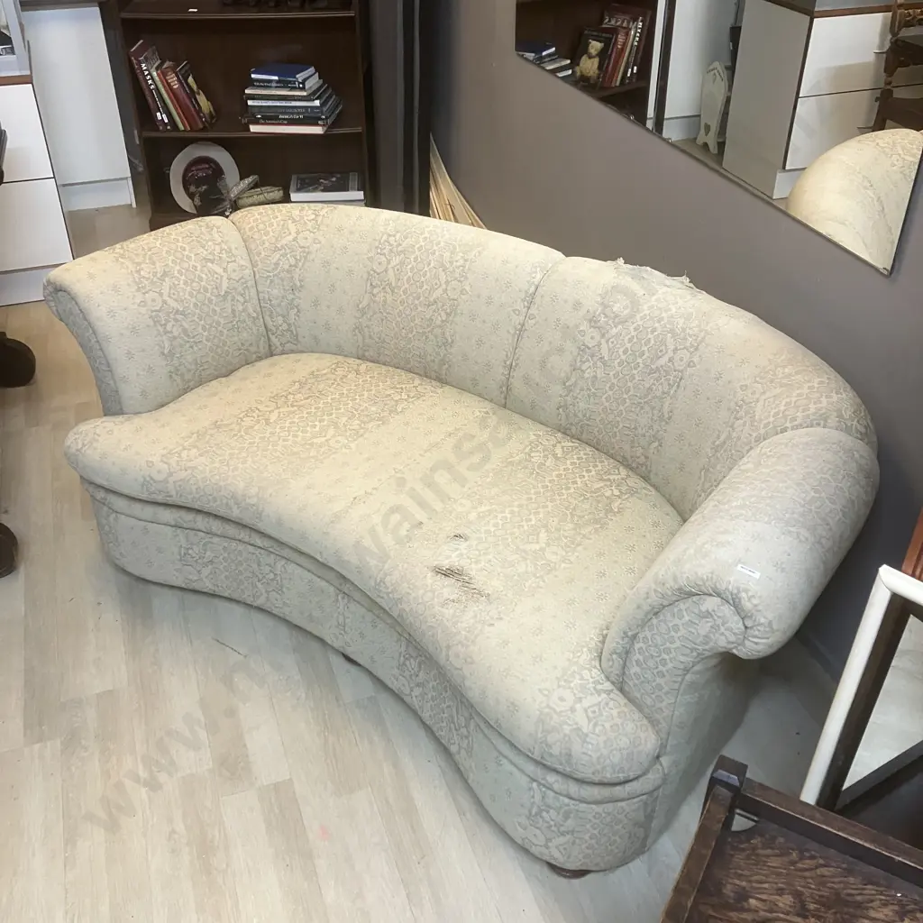 Art Deco Curved Green & Pink 2 Seater Sofa (Fabric As Found) Image 1++