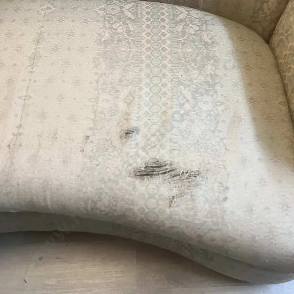 Art Deco Curved Green & Pink 2 Seater Sofa (Fabric As Found) Image 1++