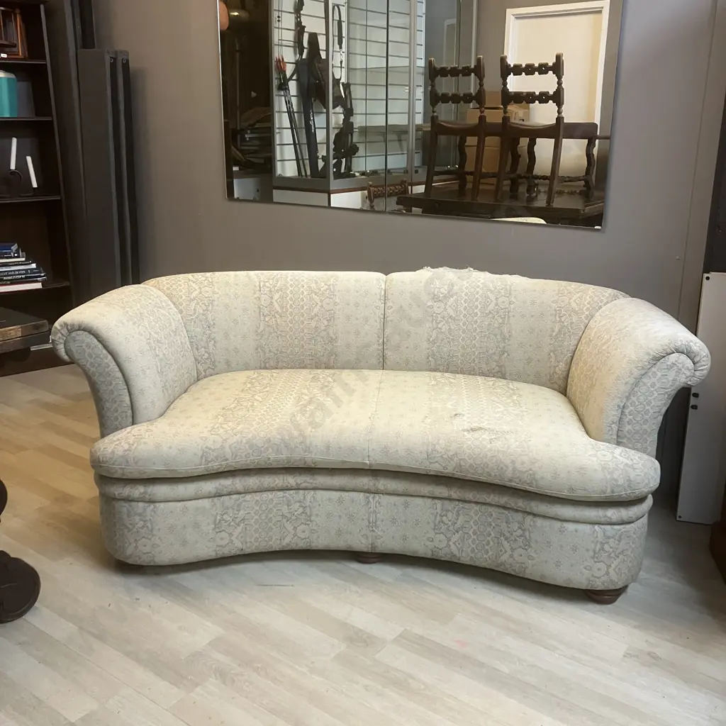 Art Deco Curved Green & Pink 2 Seater Sofa (Fabric As Found) Image 1++