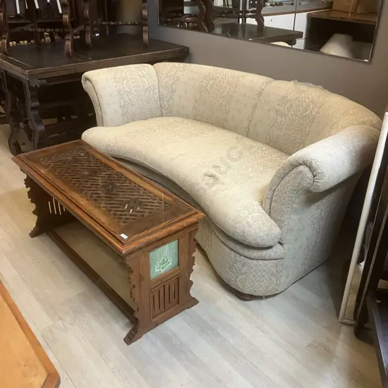 Art Deco Curved Green & Pink 2 Seater Sofa (Fabric As Found)