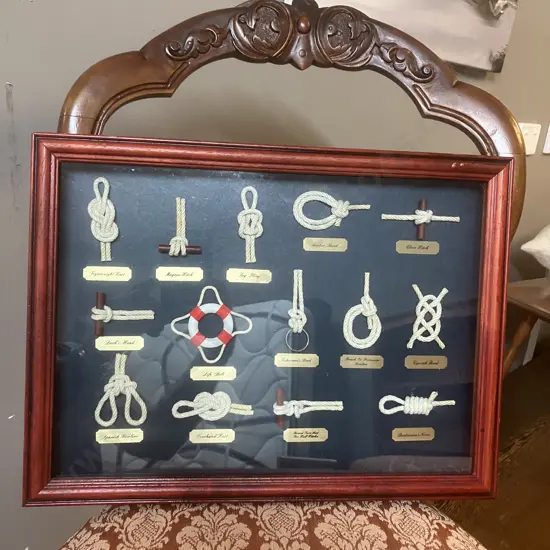 Vintage Nautical Knot Display In Shadow Box. 30 x 40cm