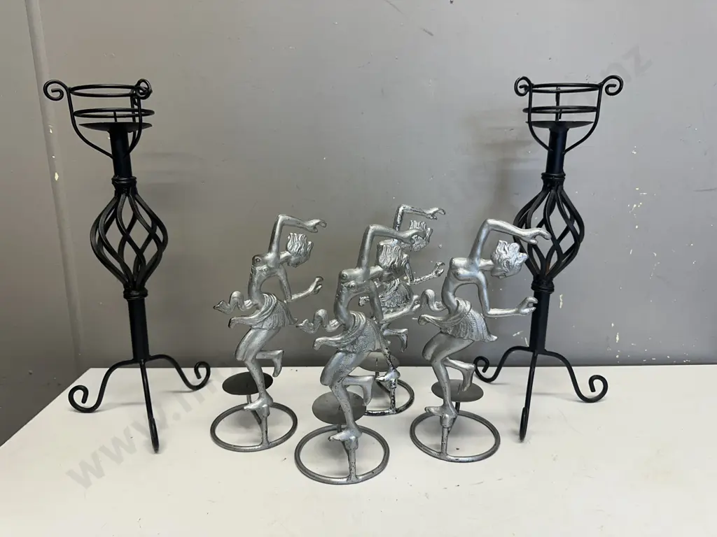 Assorted Black Metal & Silver Painted Candle Holders Image 1++