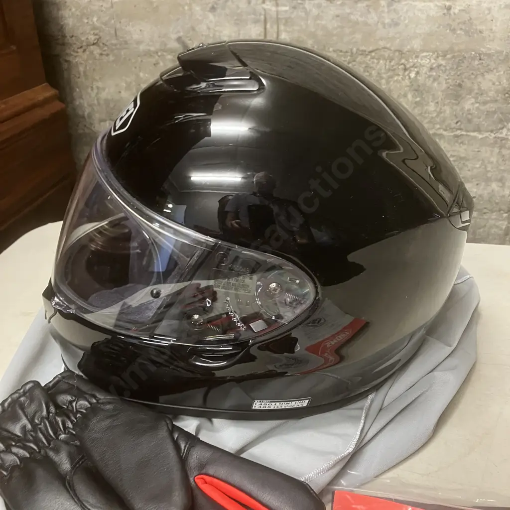 SHOEI QWEST Full-Face Touring Motorcycle Helmet With Soft Bag, Instructions. Pair of Size M Gloves Image 1++