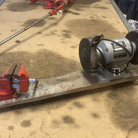 Ryobi 6" Bench Grinder & 3 1/2" Workshop Vice, Mounted On Board