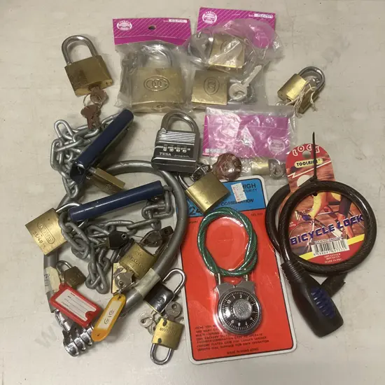 Box Of Assorted Locks With Keys & Locks