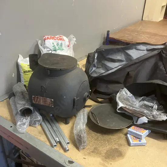 Ozpig Series 2 Portable Wood Fire Stove BBQ Heater With Bag, Charcoal, Wood Chips Etc In Basecamp Carry Bag