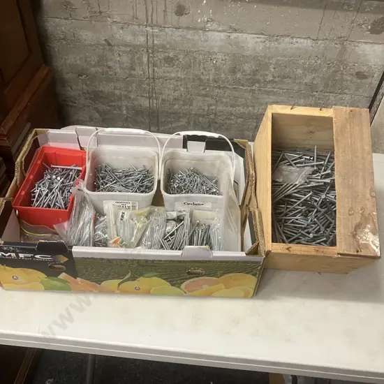 Box Of Assorted Nails & Wooden Box of Nails