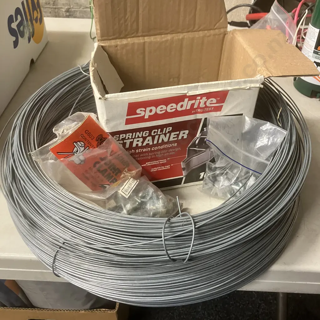 Five Permanent Strainers, Joint Clamps & Electric Fence Wire 2.0 10Kg With a Part Roll Image 1++
